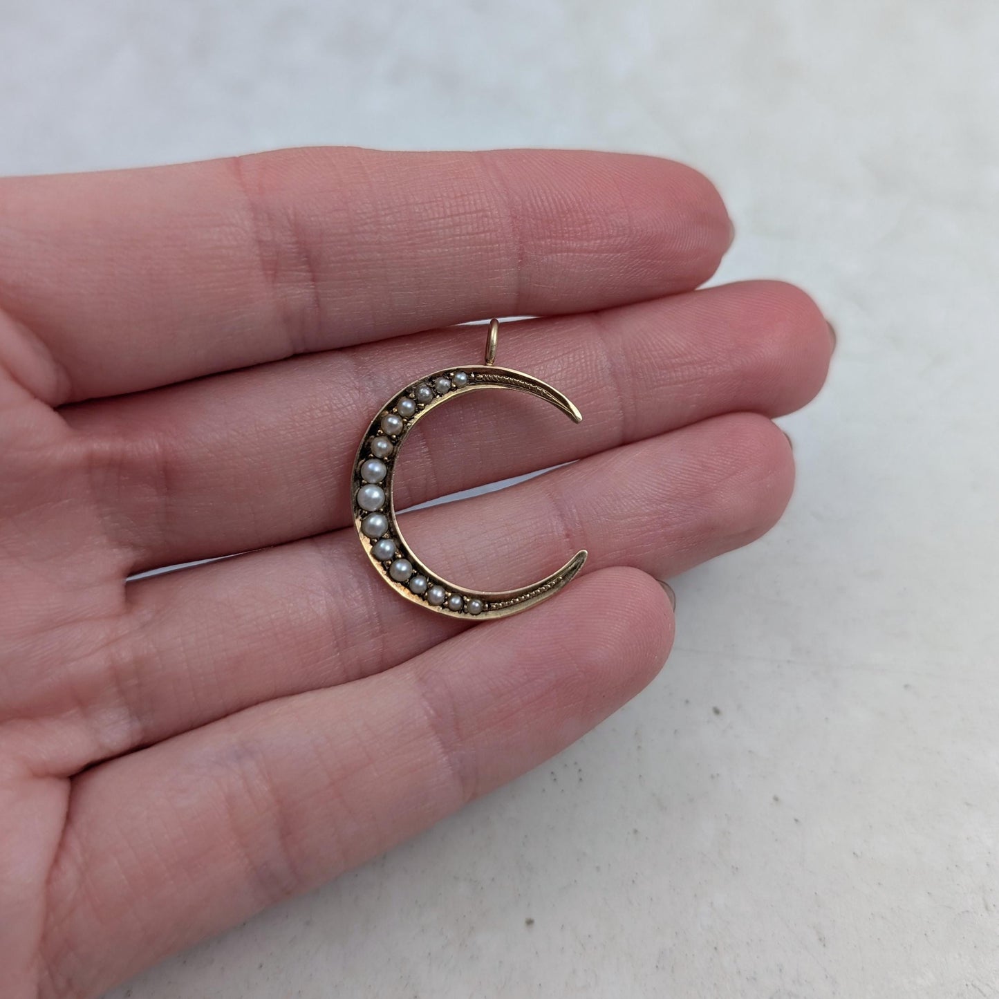 Victorian 14k Yellow Gold Seed Pearl Crescent Moon Conversion Pendant - Solid Gold - Antique Up-cycled Brooch - Medium Size