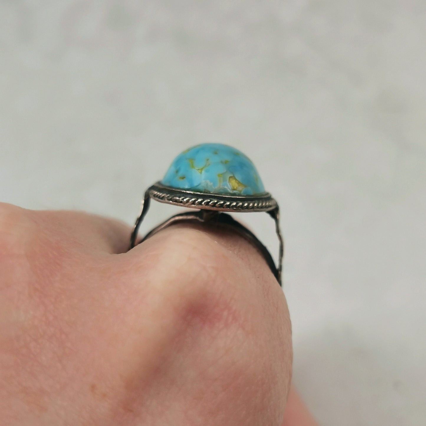 Vintage Silver and Imitation Turquoise Hubbell Glass Ring