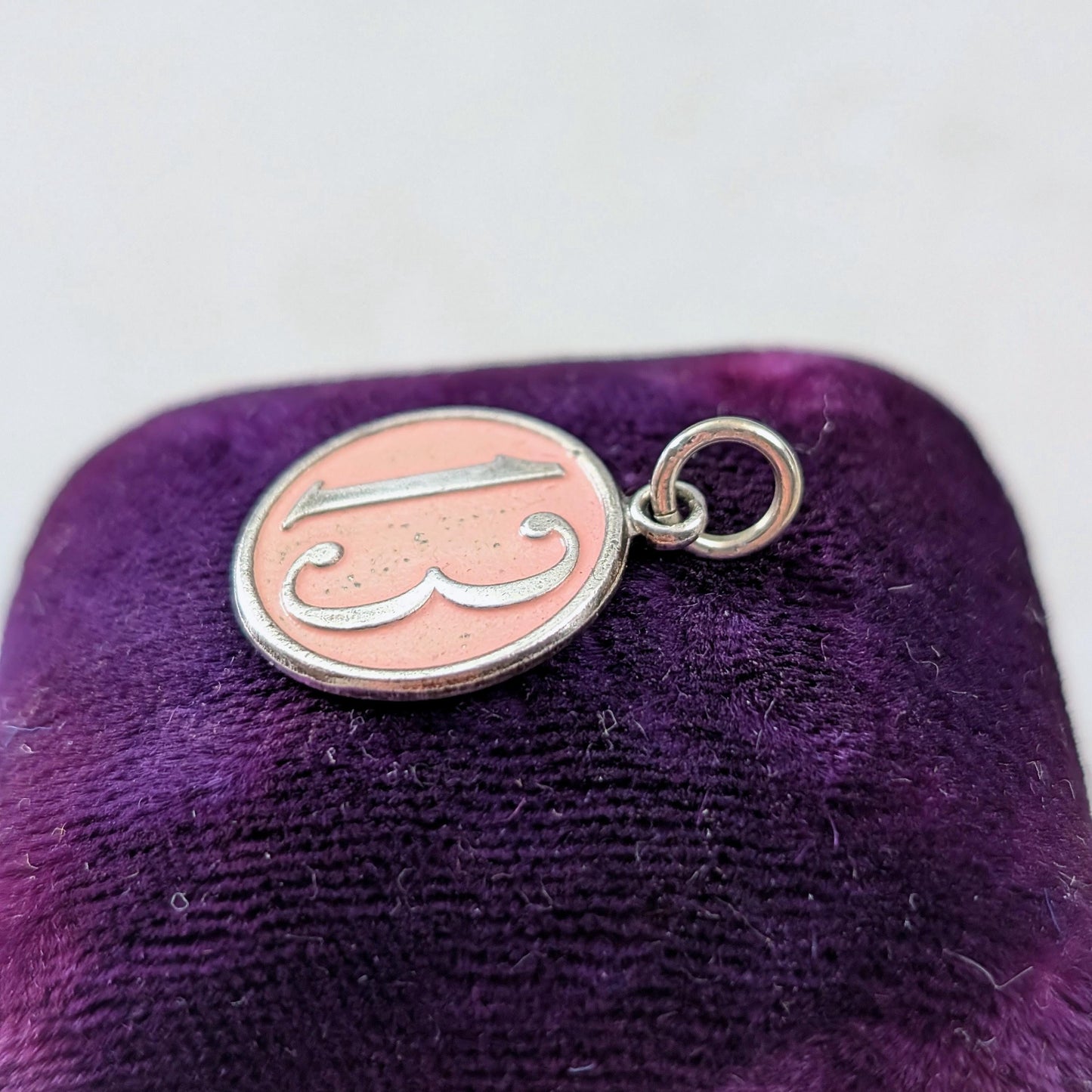 Vintage 1940's Sterling Silver & Pink Enamel Lucky Number 13 Charm