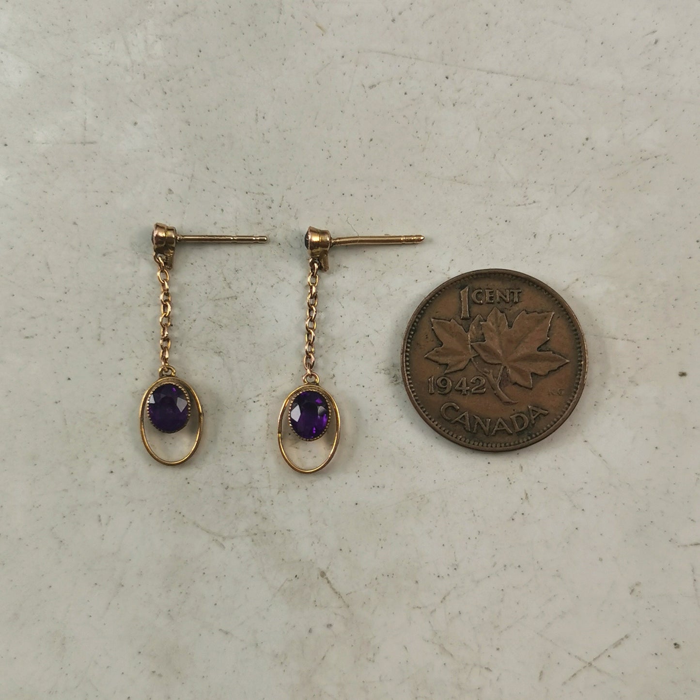 Edwardian 9ct/10K Yellow Gold and Amethyst Conversion Earrings