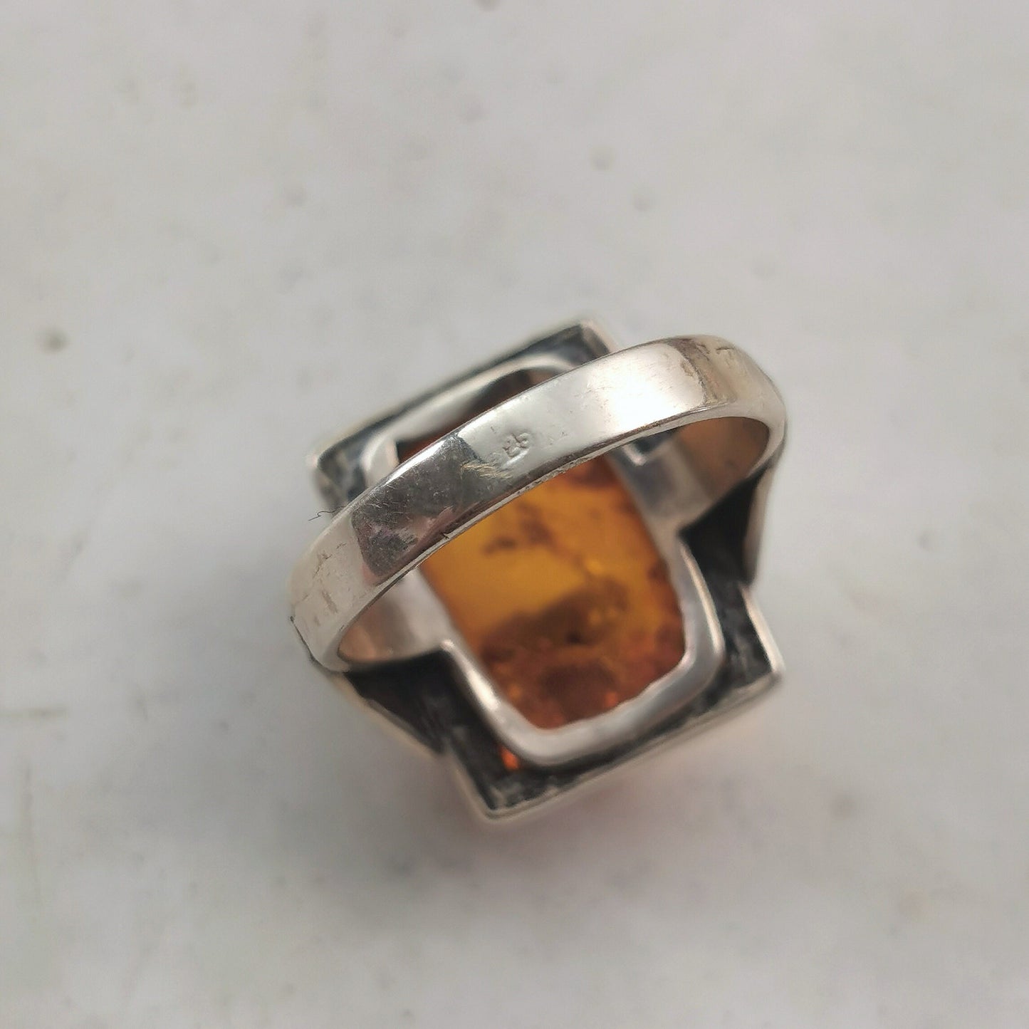 Vintage Sterling Silver Amber Signet Style Ring