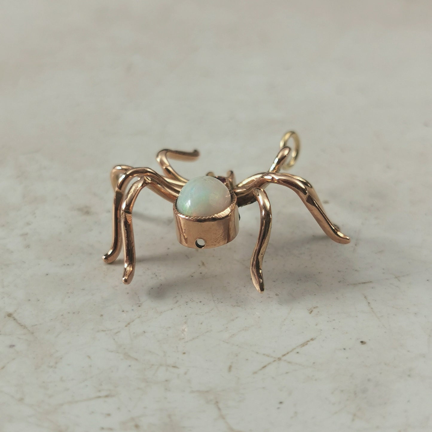 Antique Conversion 9ct Yellow Gold Opal & Ruby Spider Pendant