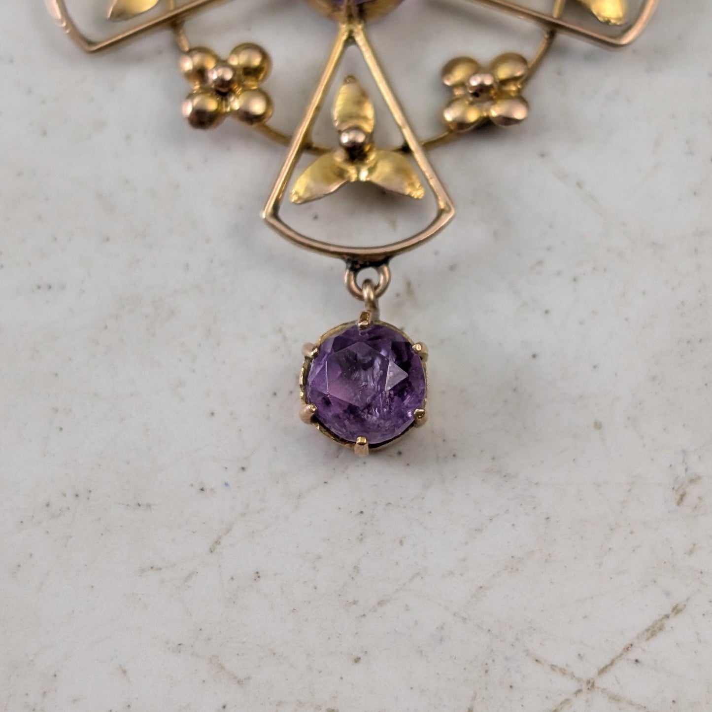 Antique Edwardian 10k Yellow Gold Amethyst Lavalier Pendant