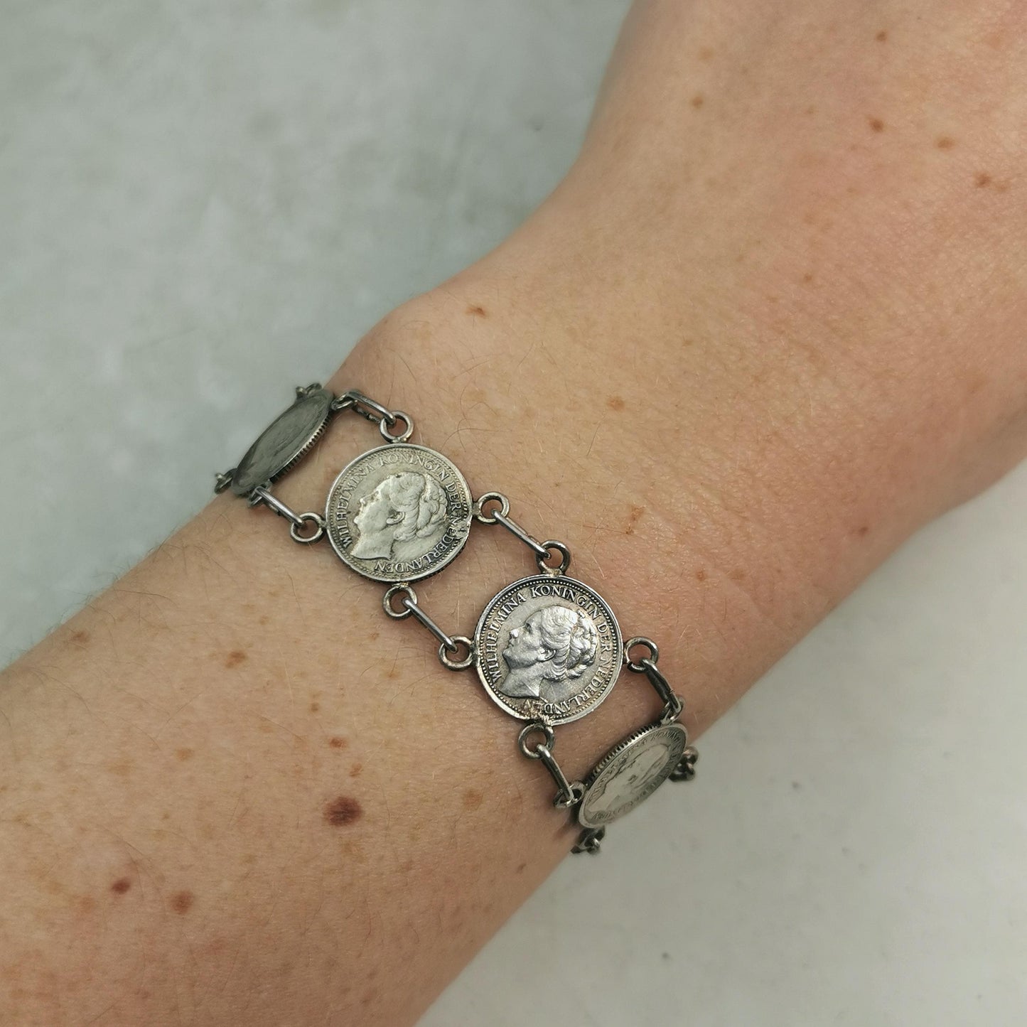 Vintage Queen Wilhelmina Silver Coin Bracelet