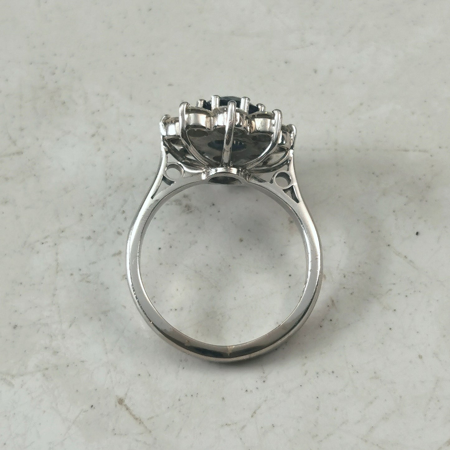 Vintage 1960's 18k White Gold Sapphire Cluster Ring
