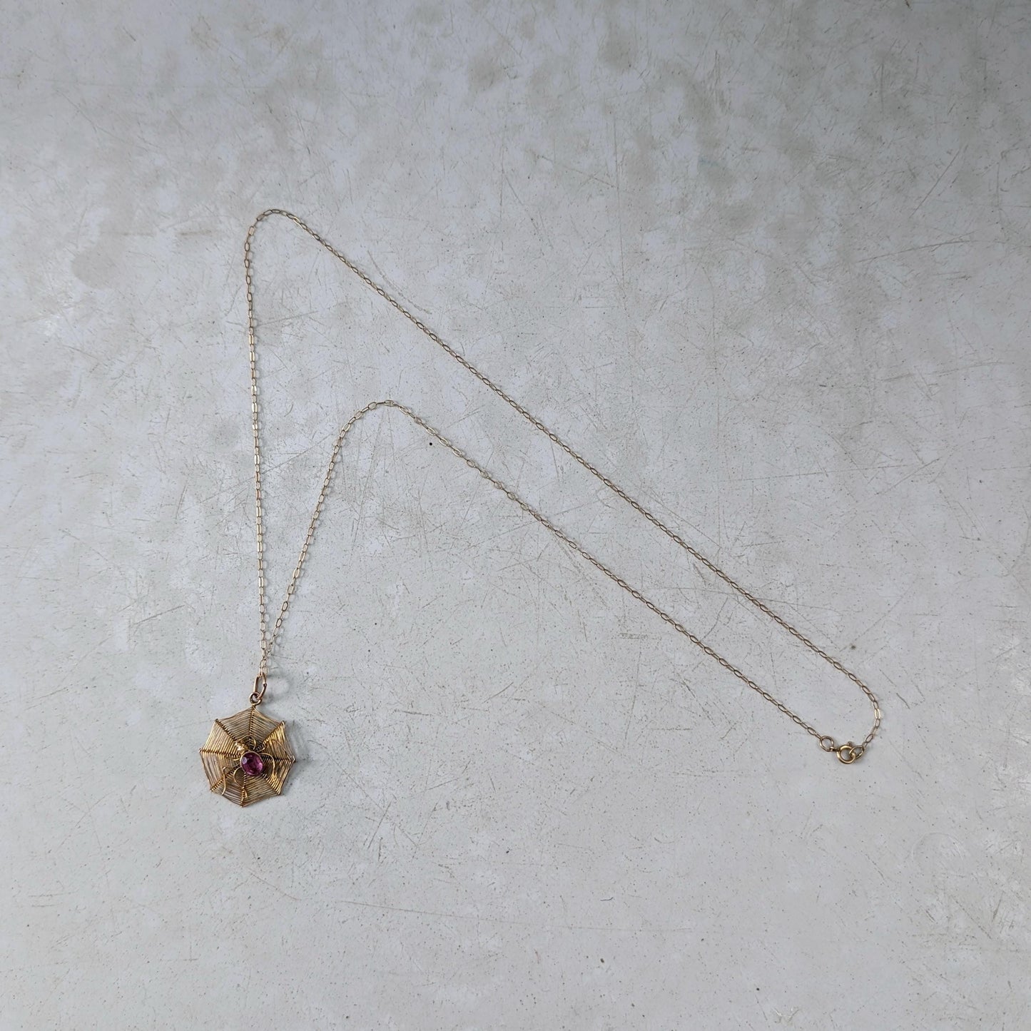 Victorian 9ct Yellow Gold Spider Web Charm Necklace