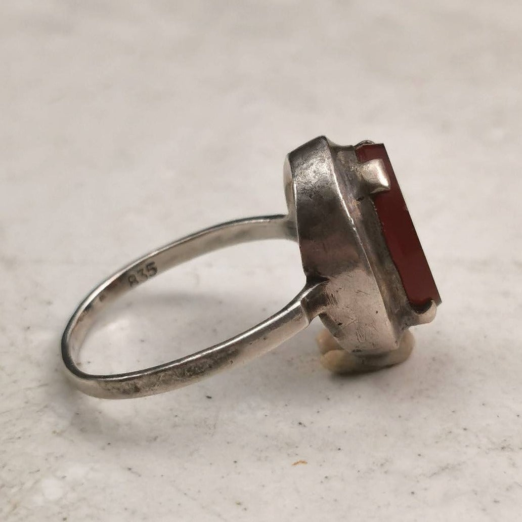 Vintage 835 Silver Carnelian Greek God Hermes Intaglio Ring
