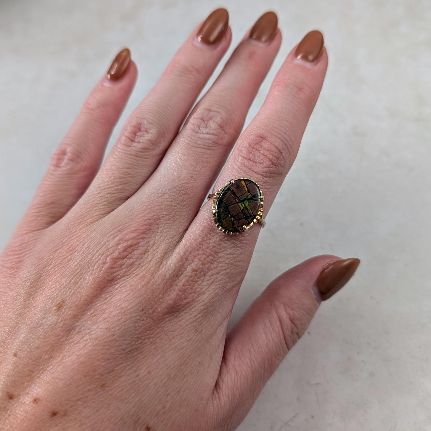 Vintage 10k Yellow Gold Ammolite Triplet Ring