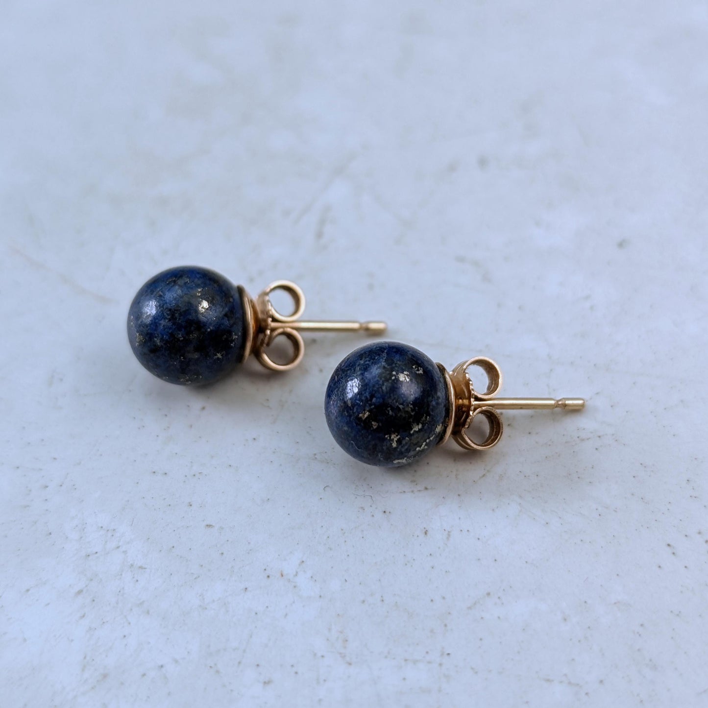 Estate 14k Yellow Gold Lapis Lazuli Ball Stud Earrings