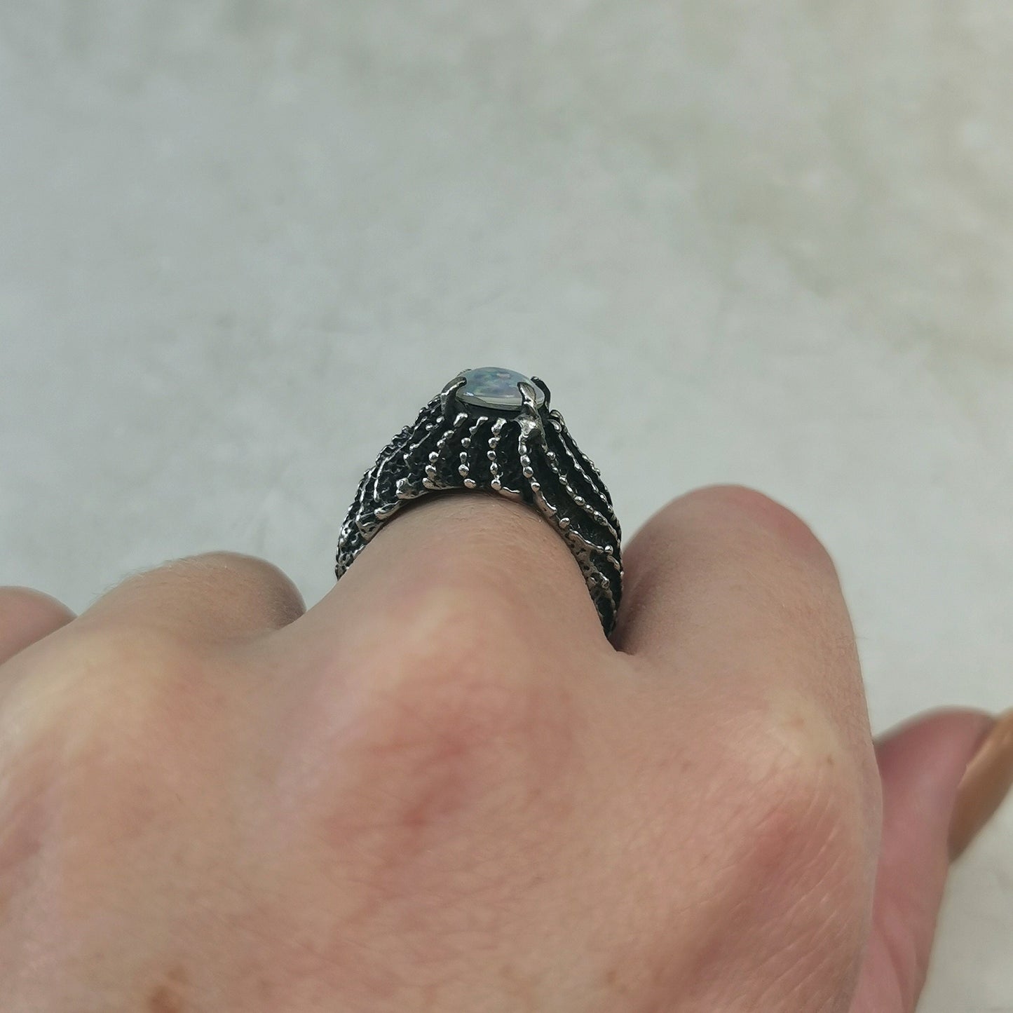 Vintage Mid-century Brutalist Opal Triplet Ring in Sterling Silver
