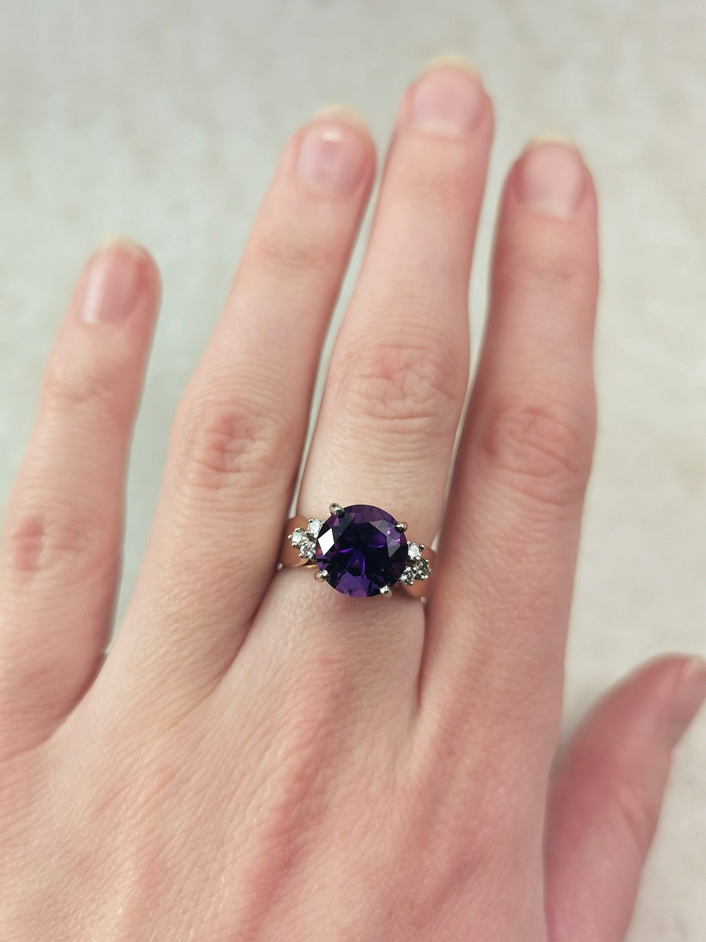 Estate 14k Yellow Gold Large Amethyst & Diamond Ring
