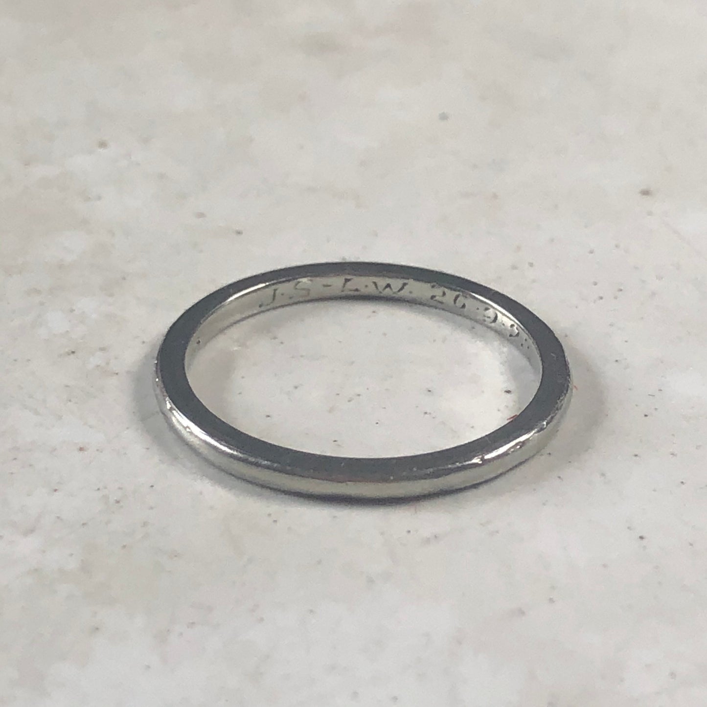 Art Deco 18k White Gold Engraved Orange Blossom Wedding Band