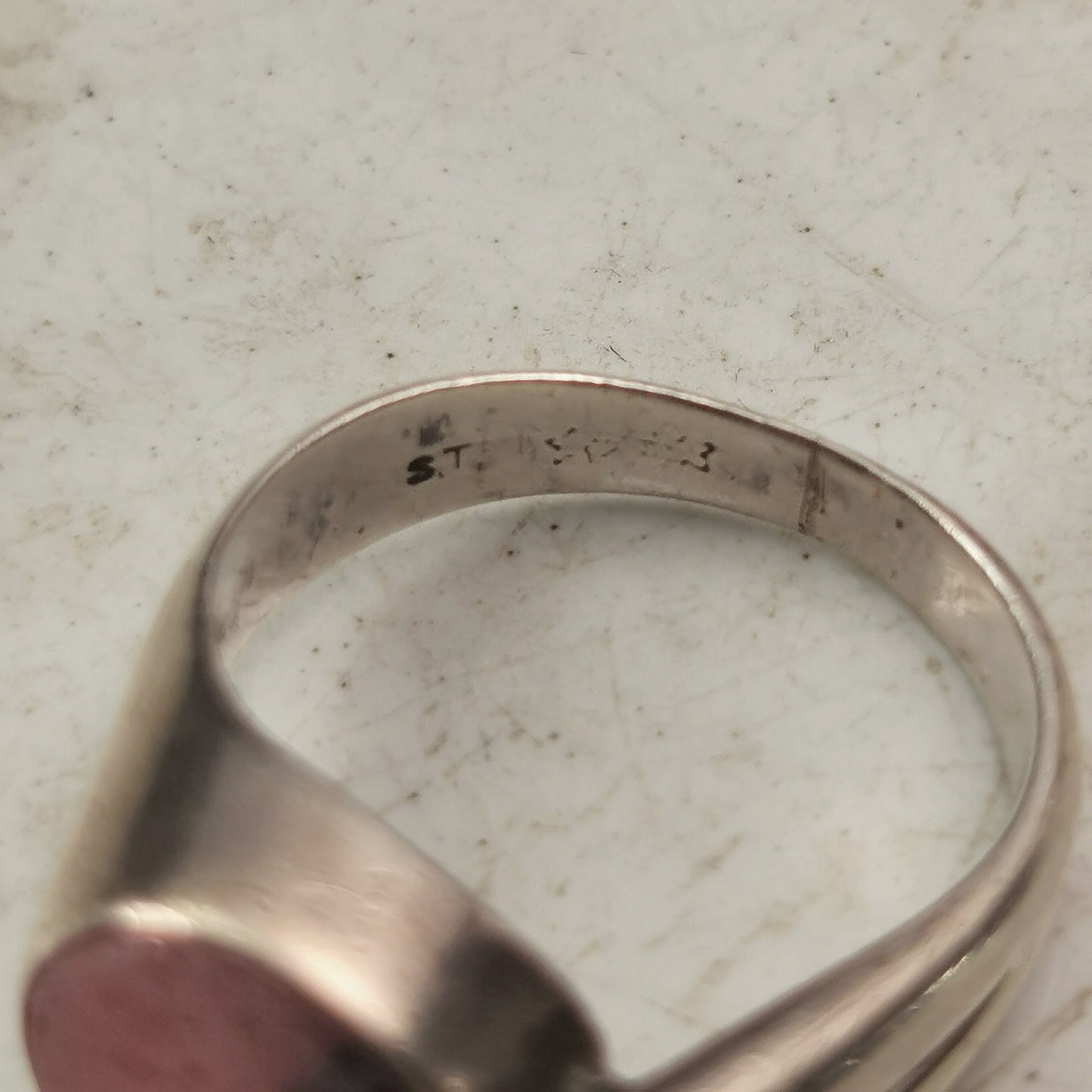 Mid-century Modern Sterling Silver and Rhodonite Ring