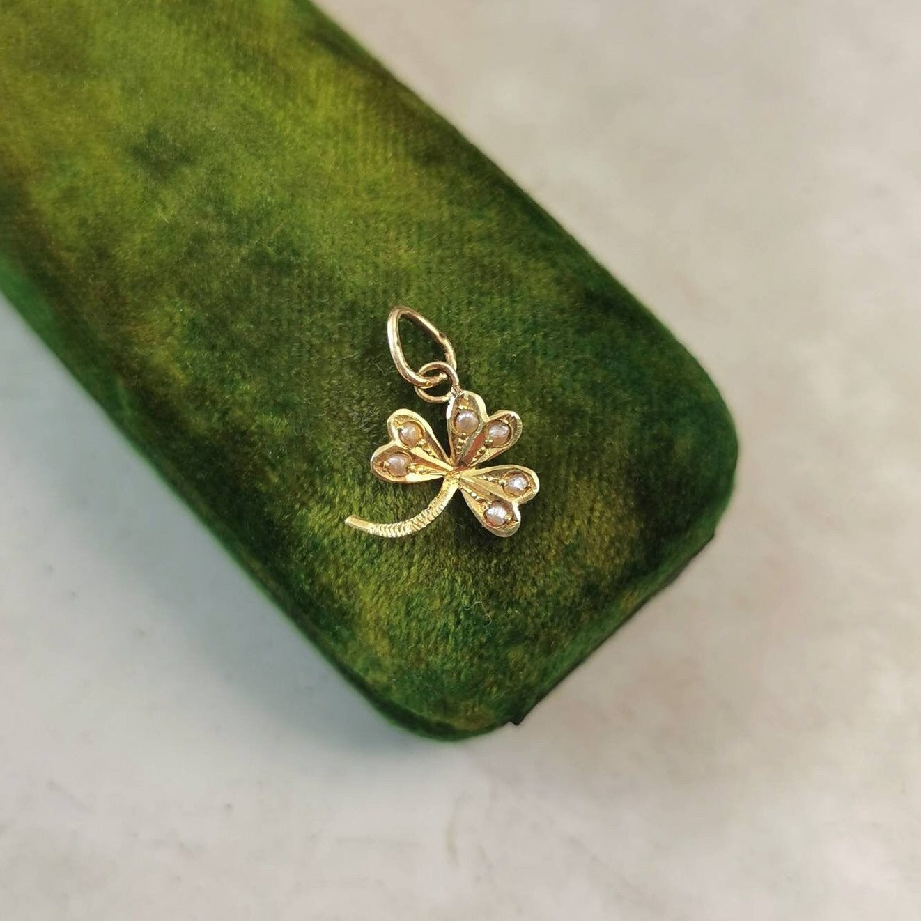 Antique 14k Yellow Gold and Seed Pearl Clover Conversion Charm