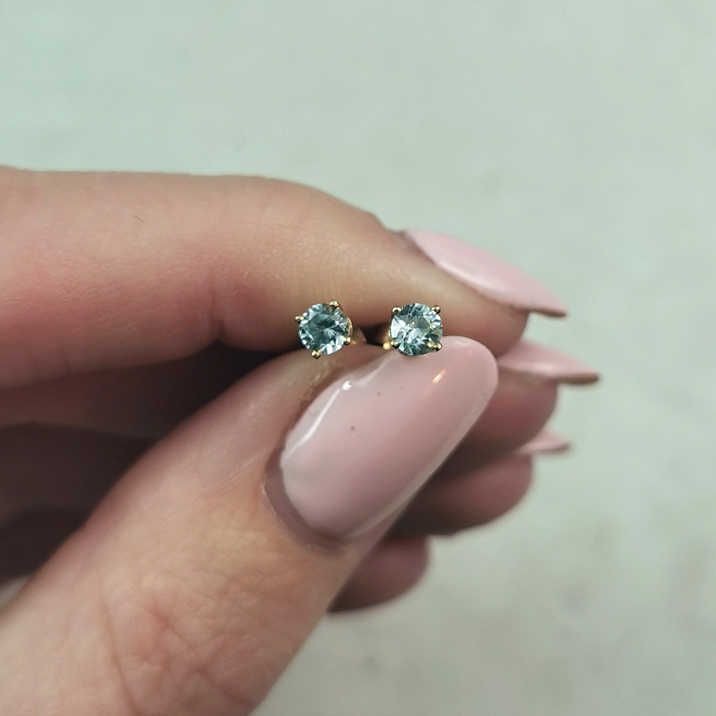 Estate 10k Yellow Gold Light Blue Zircon Stud Earrings - December Birthstone