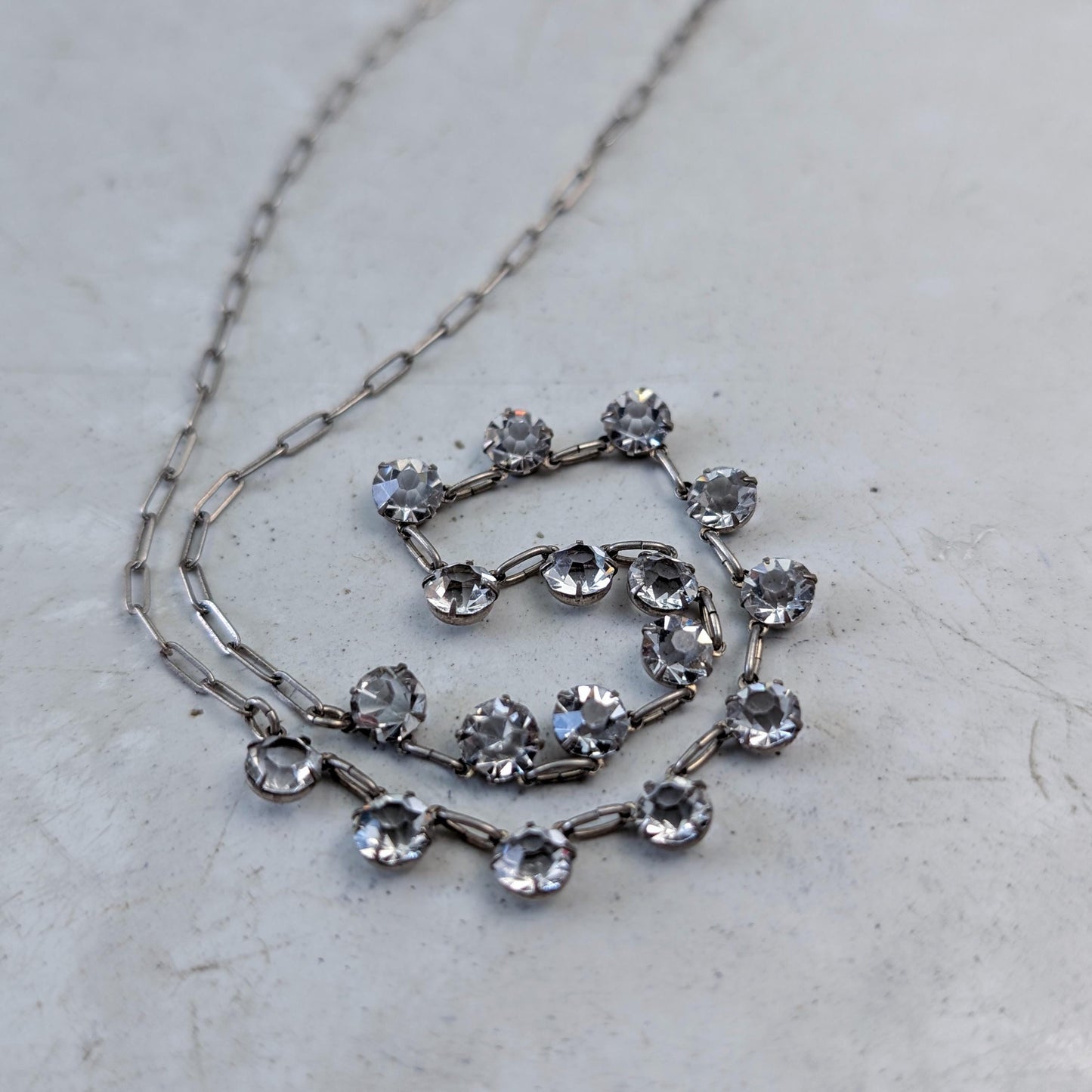 Art Deco Sterling Silver Demi Riviere Crystal Necklace