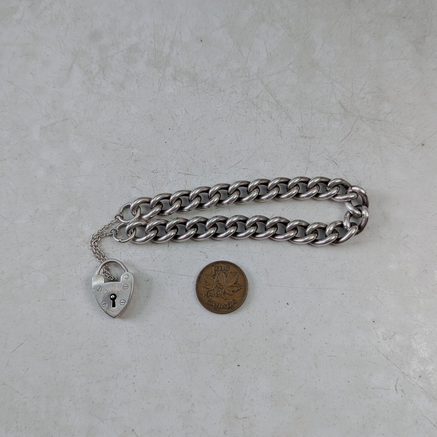 Vintage 1965 Sterling Silver Heart Padlock Bracelet