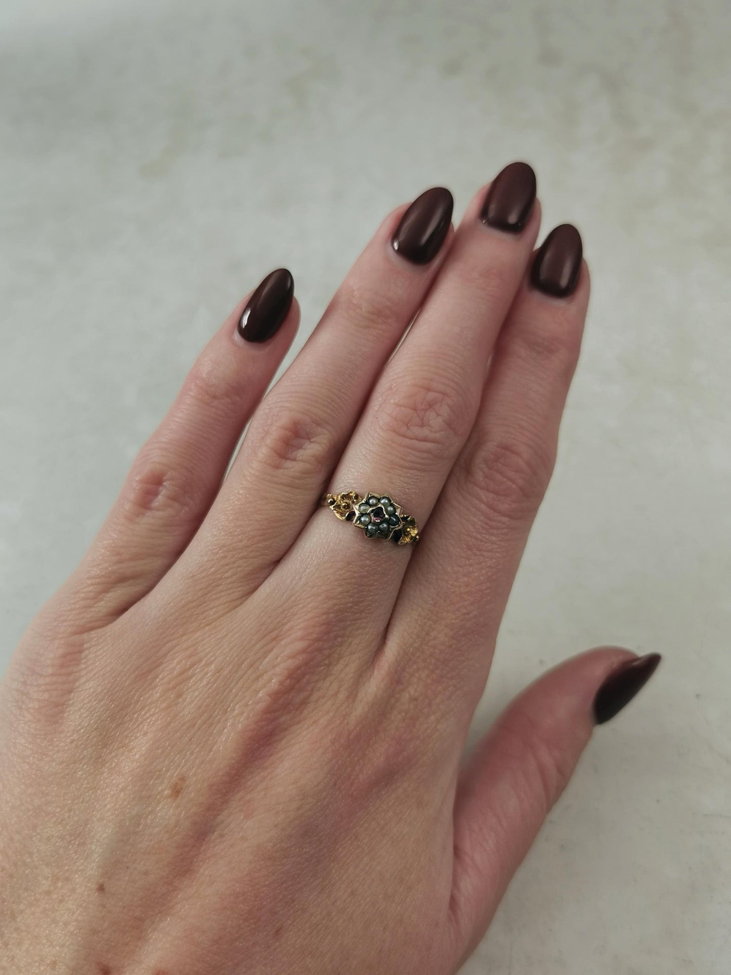 Antique Holland Victorian 19k Yellow Gold Seed Pearl Flower Ring