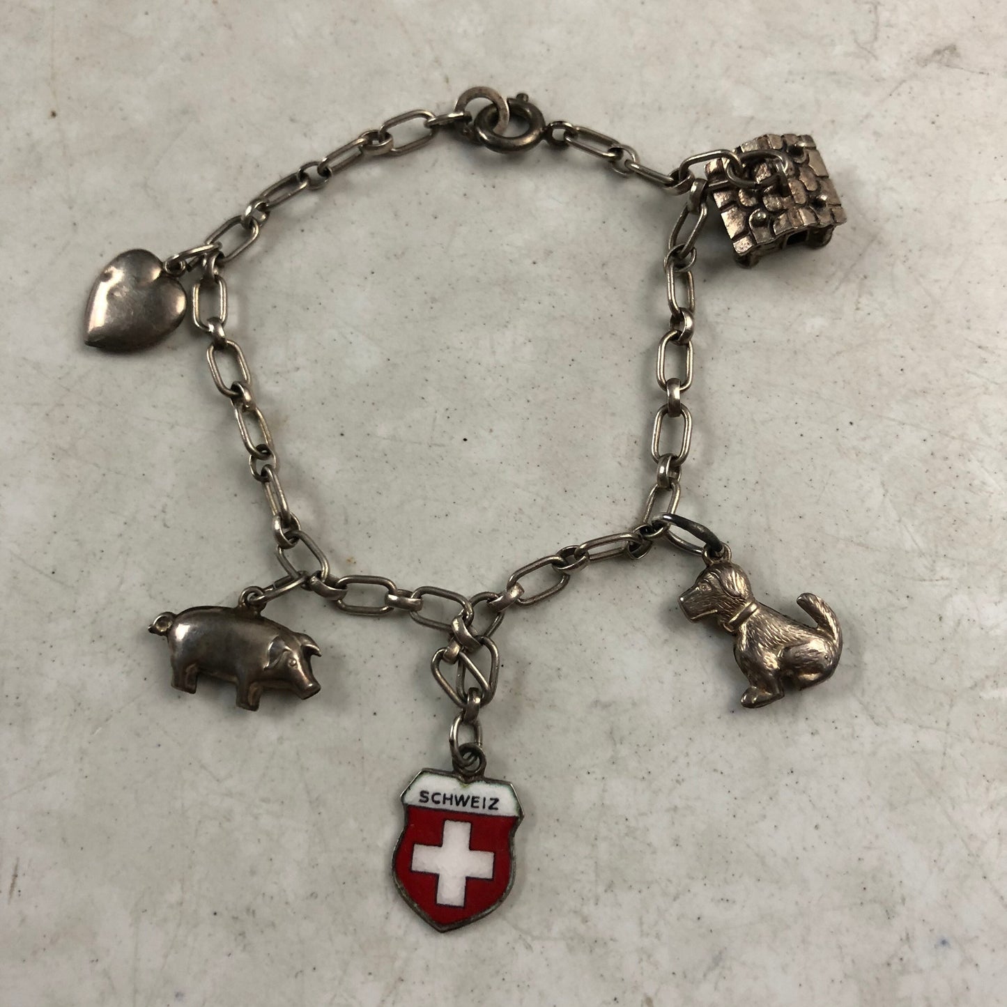 Vintage Switzerland 800 Silver Complete Charm Bracelet