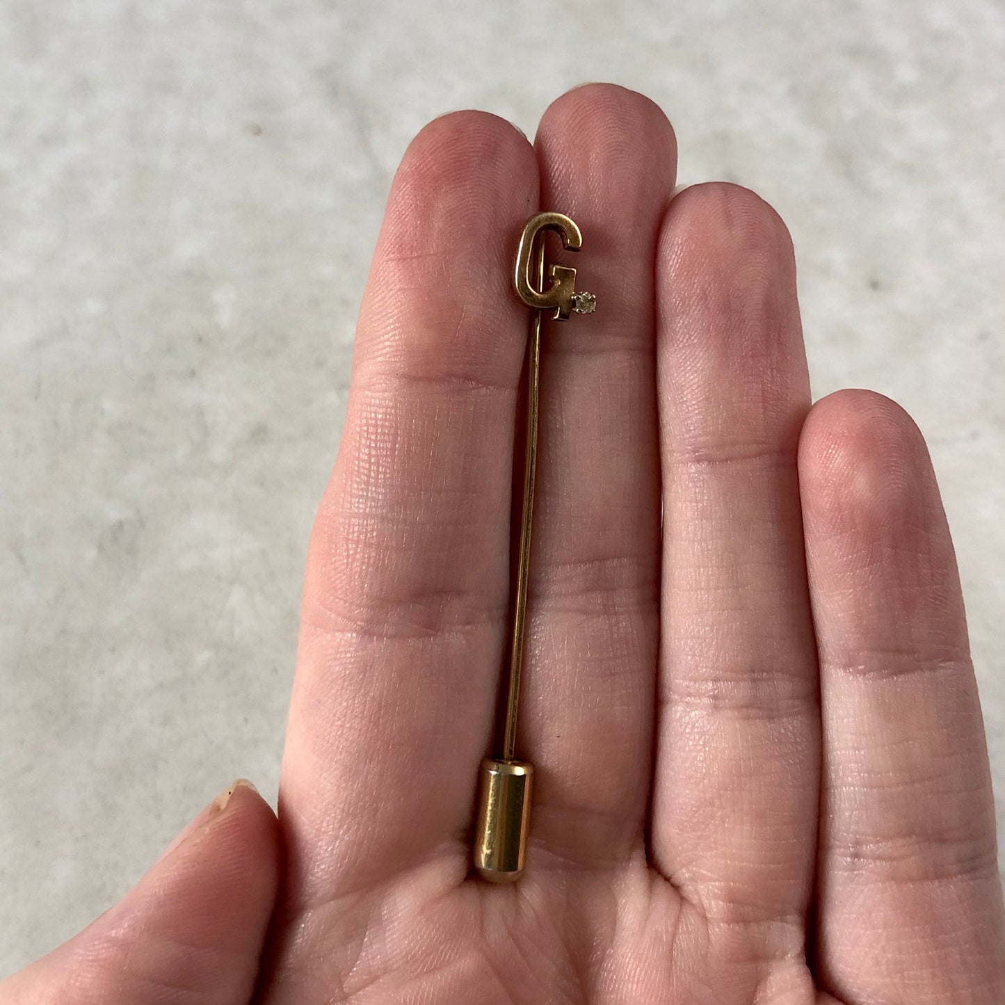 Estate Initial G Stick Pin - 10k Yellow Gold Diamond Pin