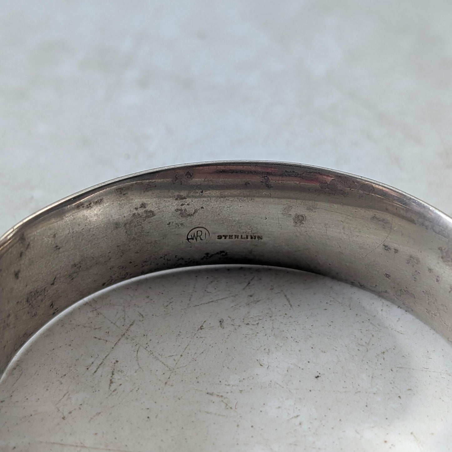 Vintage Sterling Silver Chased Cuff Bracelet with Marquise Cut Lab Ruby