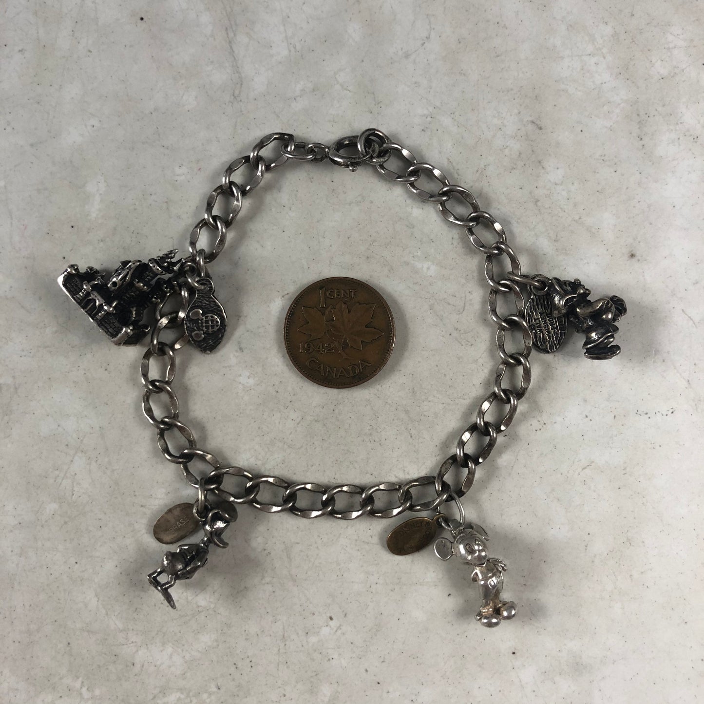 Vintage Sterling Silver Walt Disney Charm Bracelet