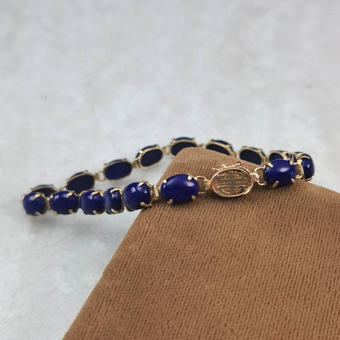 Estate 14k Yellow Gold Lapis Lazuli Tennis Bracelet