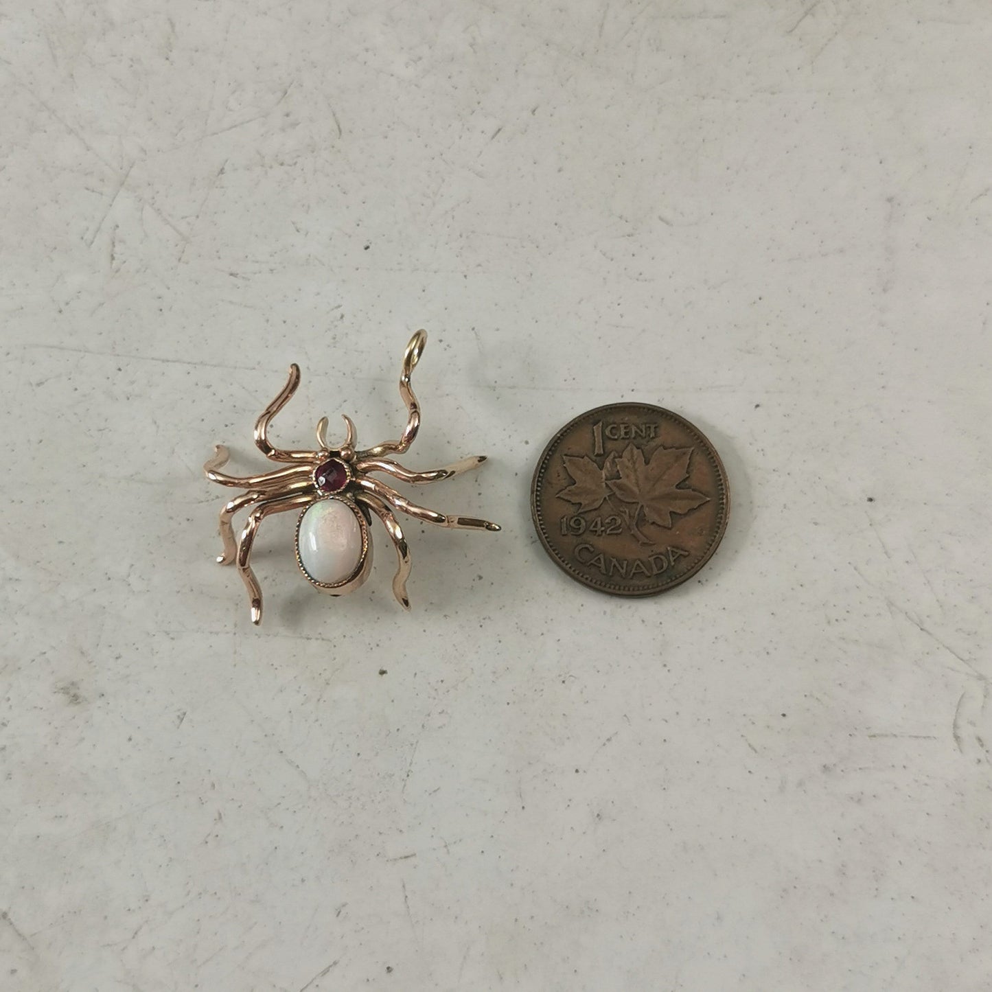 Antique Conversion 9ct Yellow Gold Opal & Ruby Spider Pendant