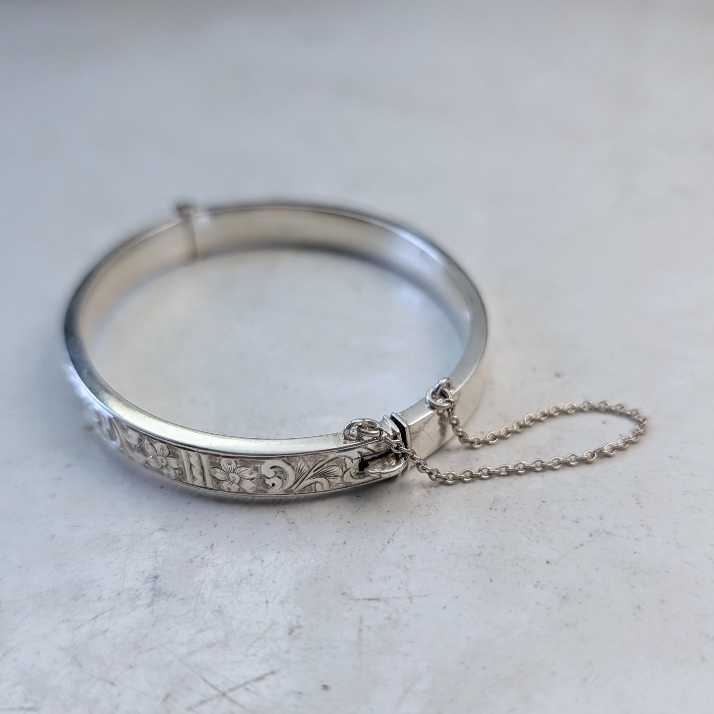 Antique Birks Sterling Silver Chased Floral Bracelet