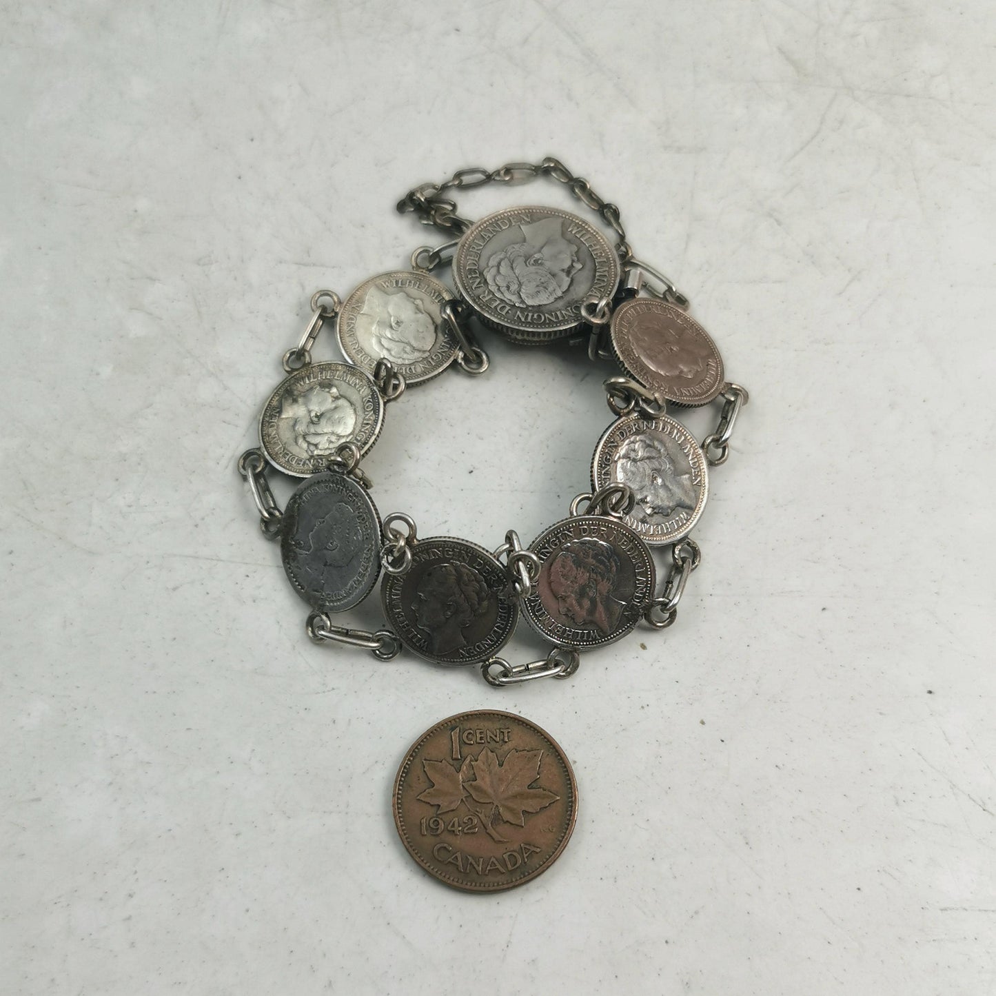 Vintage Queen Wilhelmina Silver Coin Bracelet