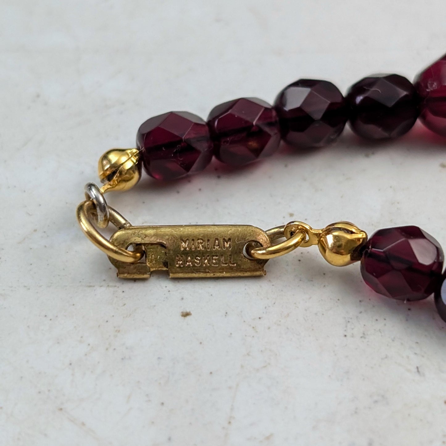 Vintage Miriam Haskell Ruby Faceted Glass Lariat Necklace