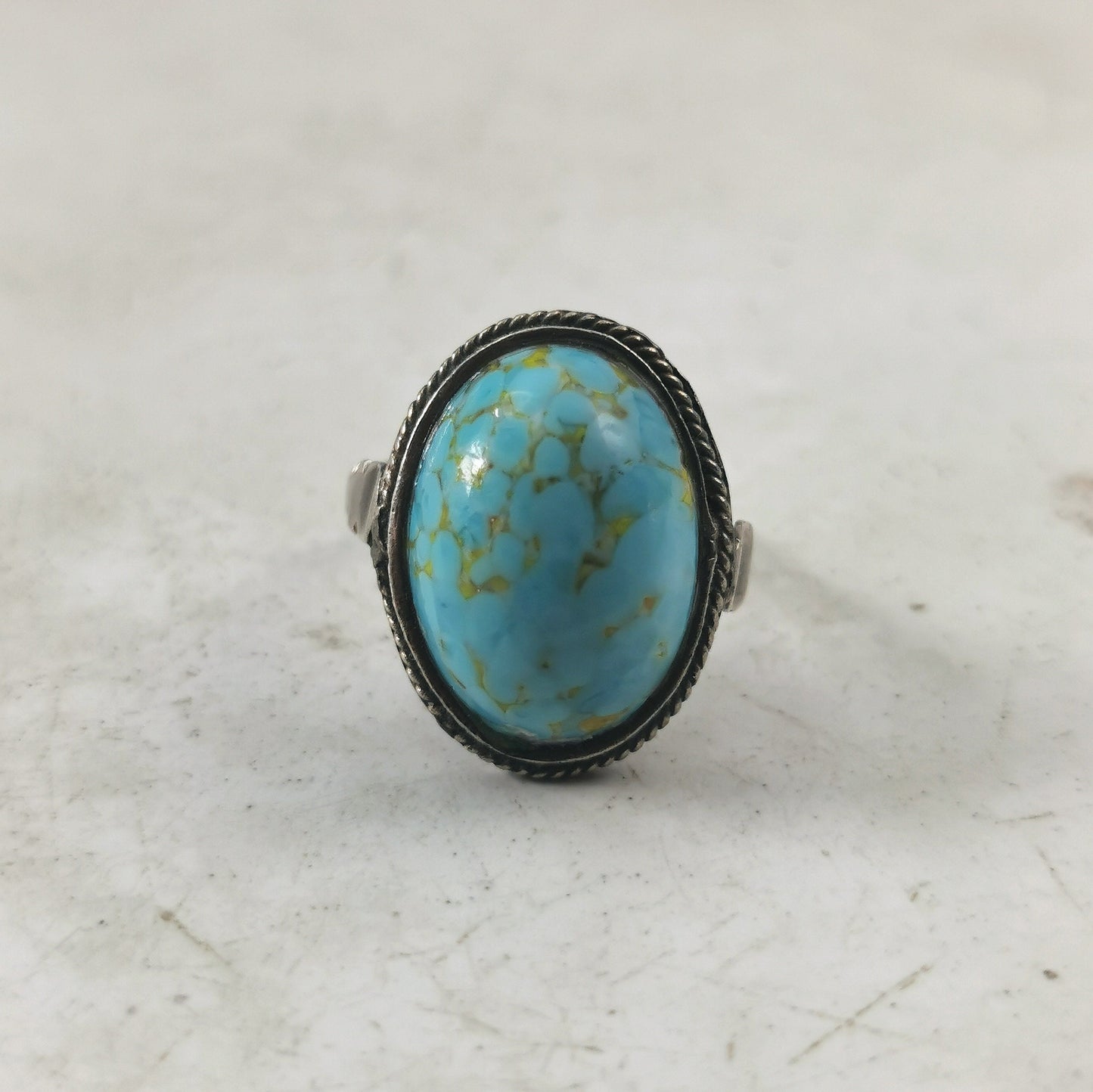 Vintage Silver and Imitation Turquoise Hubbell Glass Ring