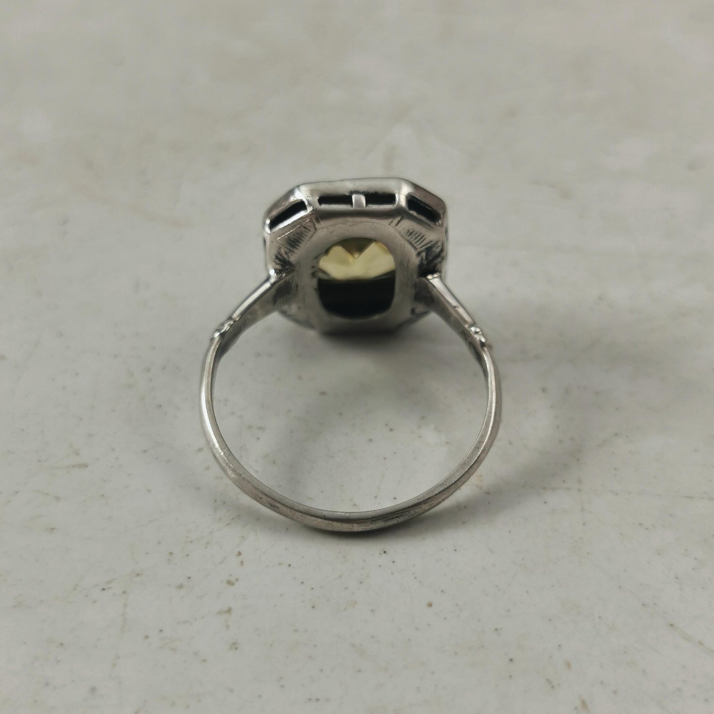 Art Deco Sterling Silver Uranium Glass Ring