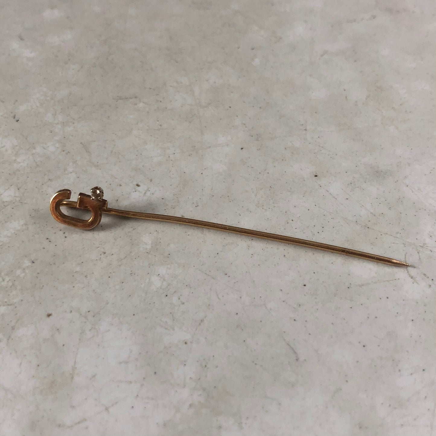 Estate Initial G Stick Pin - 10k Yellow Gold Diamond Pin