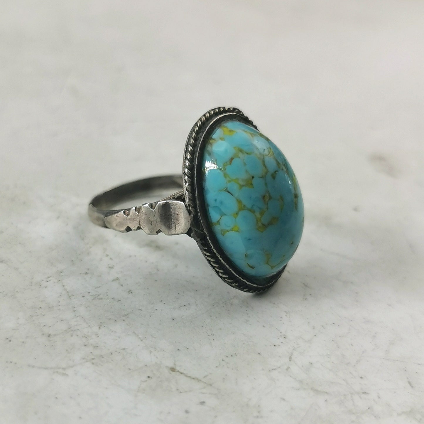 Vintage Silver and Imitation Turquoise Hubbell Glass Ring