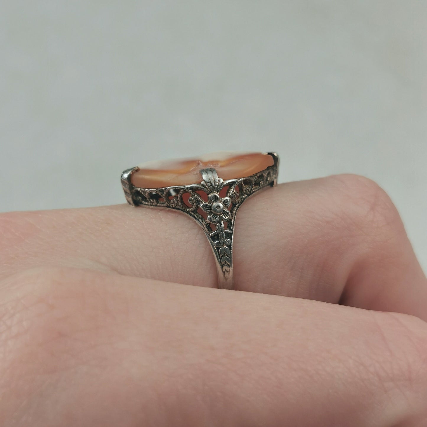 Art Deco Sterling Silver and Carved Cameo Ring