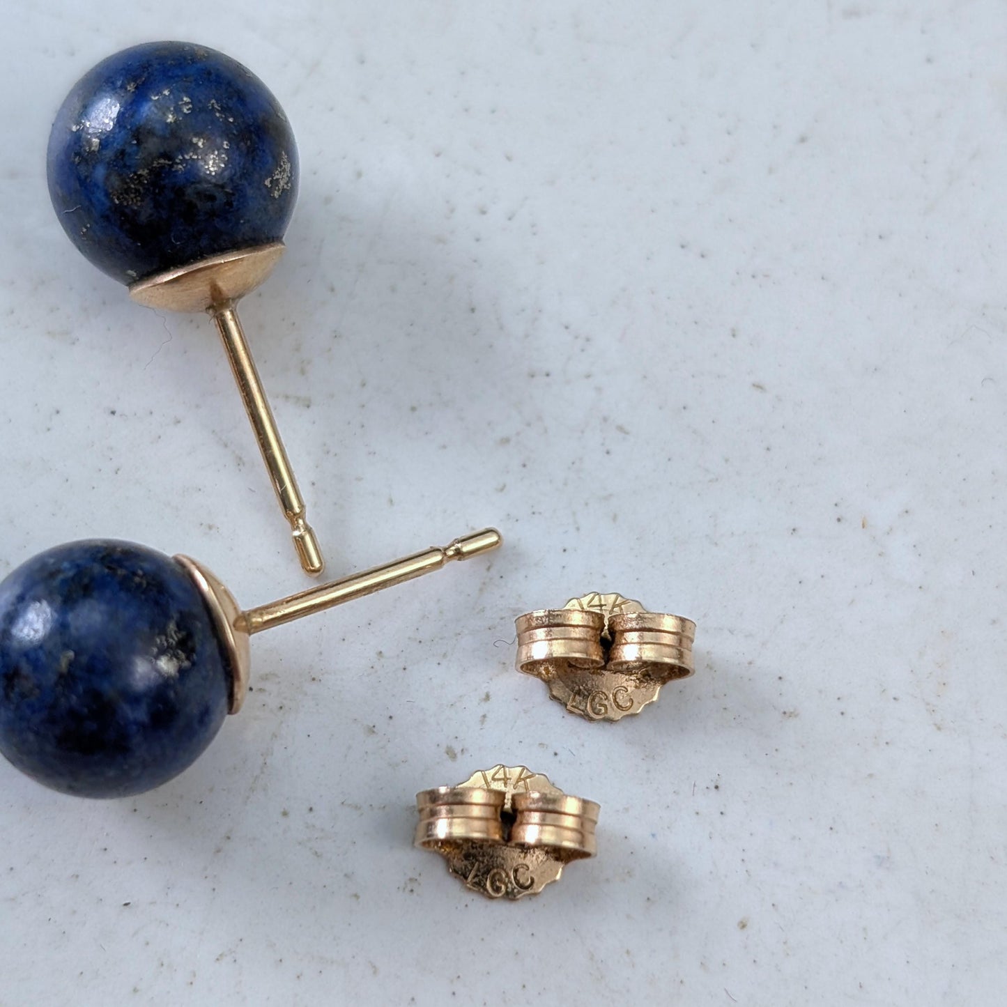 Estate 14k Yellow Gold Lapis Lazuli Ball Stud Earrings