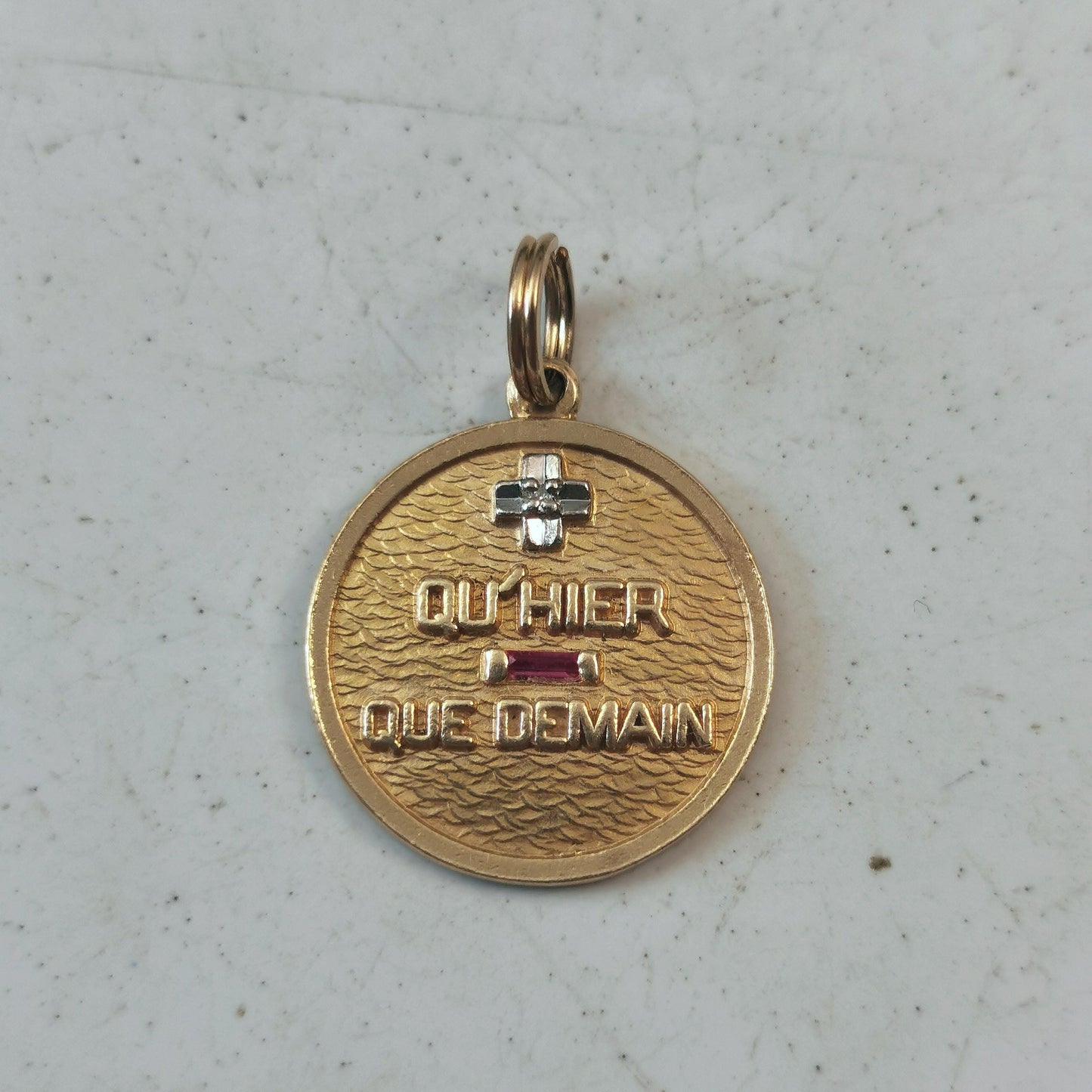 Vintage Mid-century 14k Yellow Gold Plus Qu'hier Moins Que Demain Charm