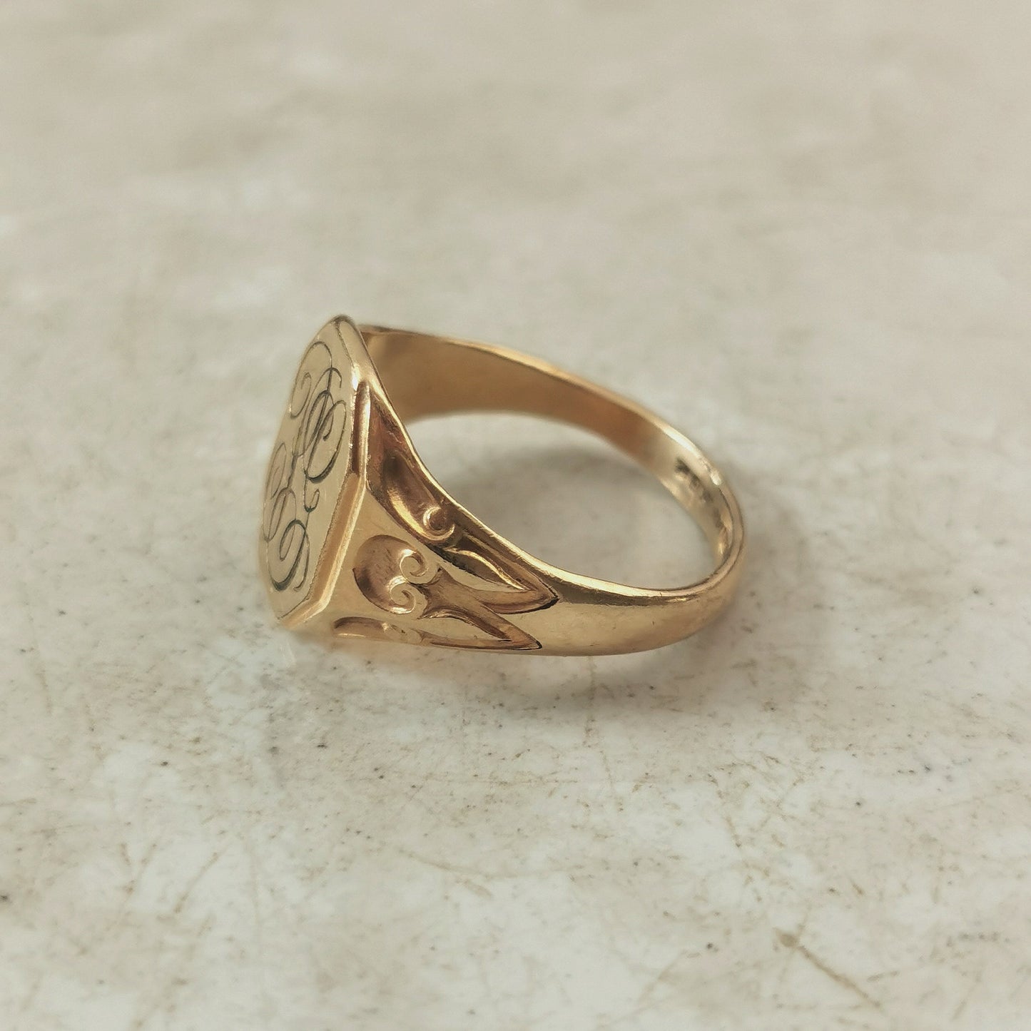 Antique Rolled Gold Plated Signet Ring - Hand Engraved Initials PG