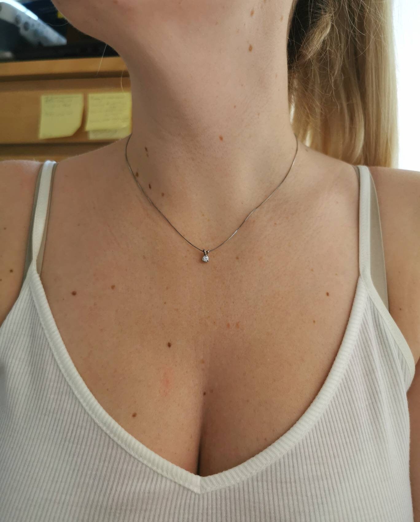 Estate Modern 0.15ct Diamond 14k White Gold Solitaire Necklace