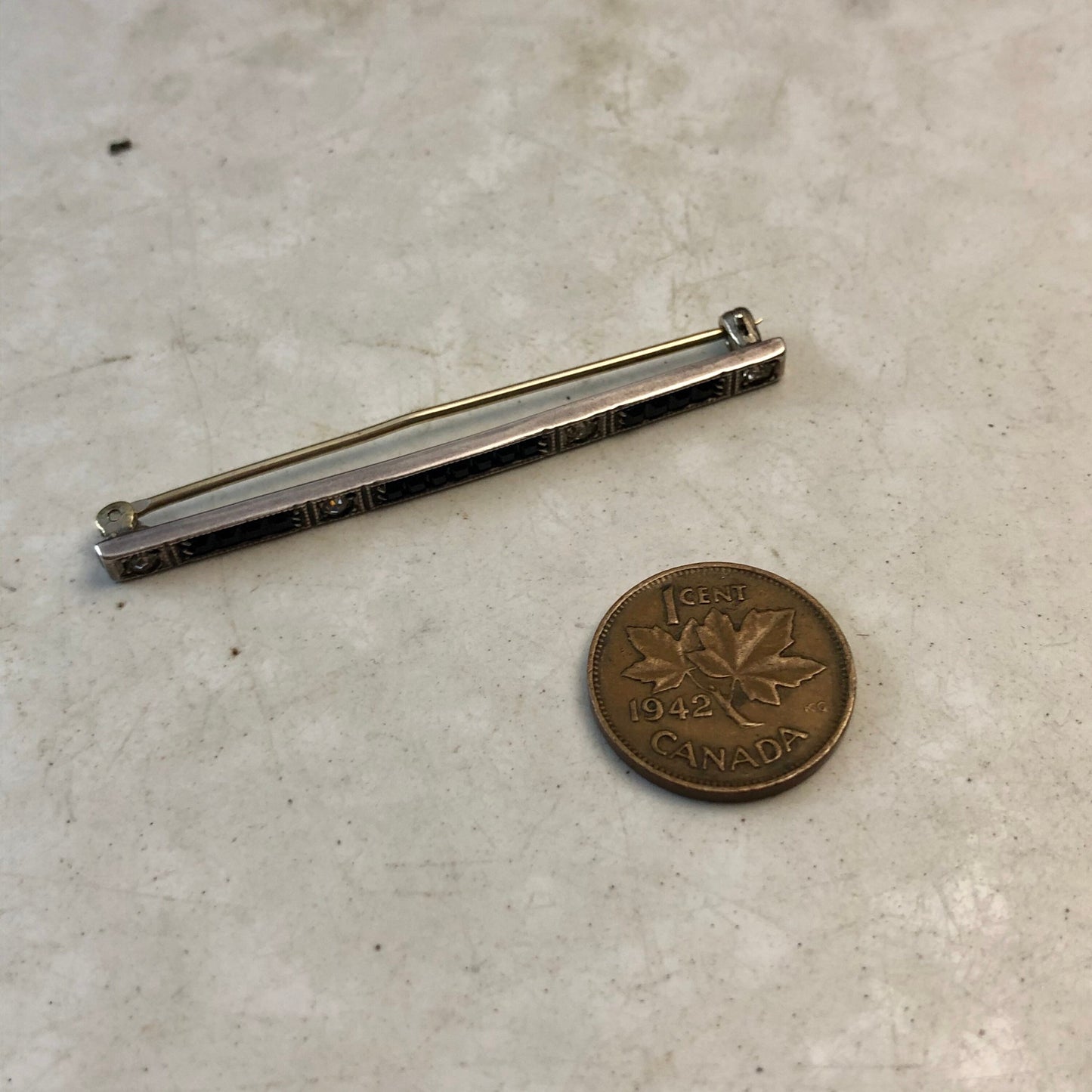 Art Deco Sterling Silver and Carré Cut Paste Stones Bar Brooch