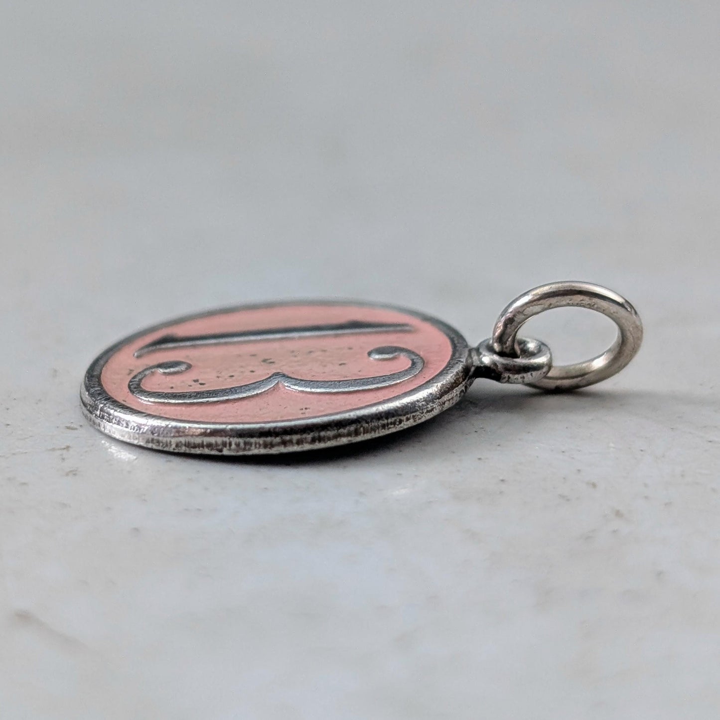 Vintage 1940's Sterling Silver & Pink Enamel Lucky Number 13 Charm