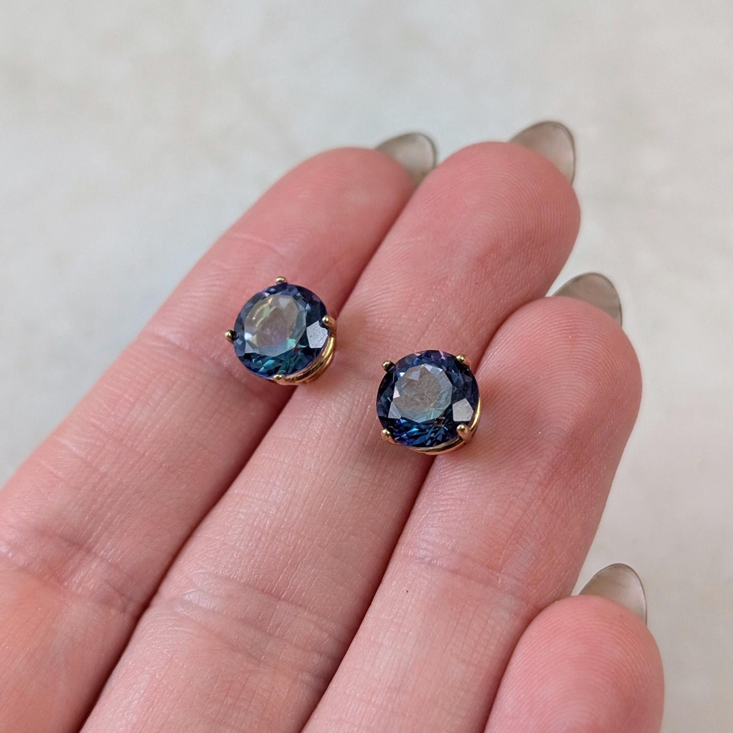 Estate 14k Yellow Gold Blue Mystic Topaz Studs