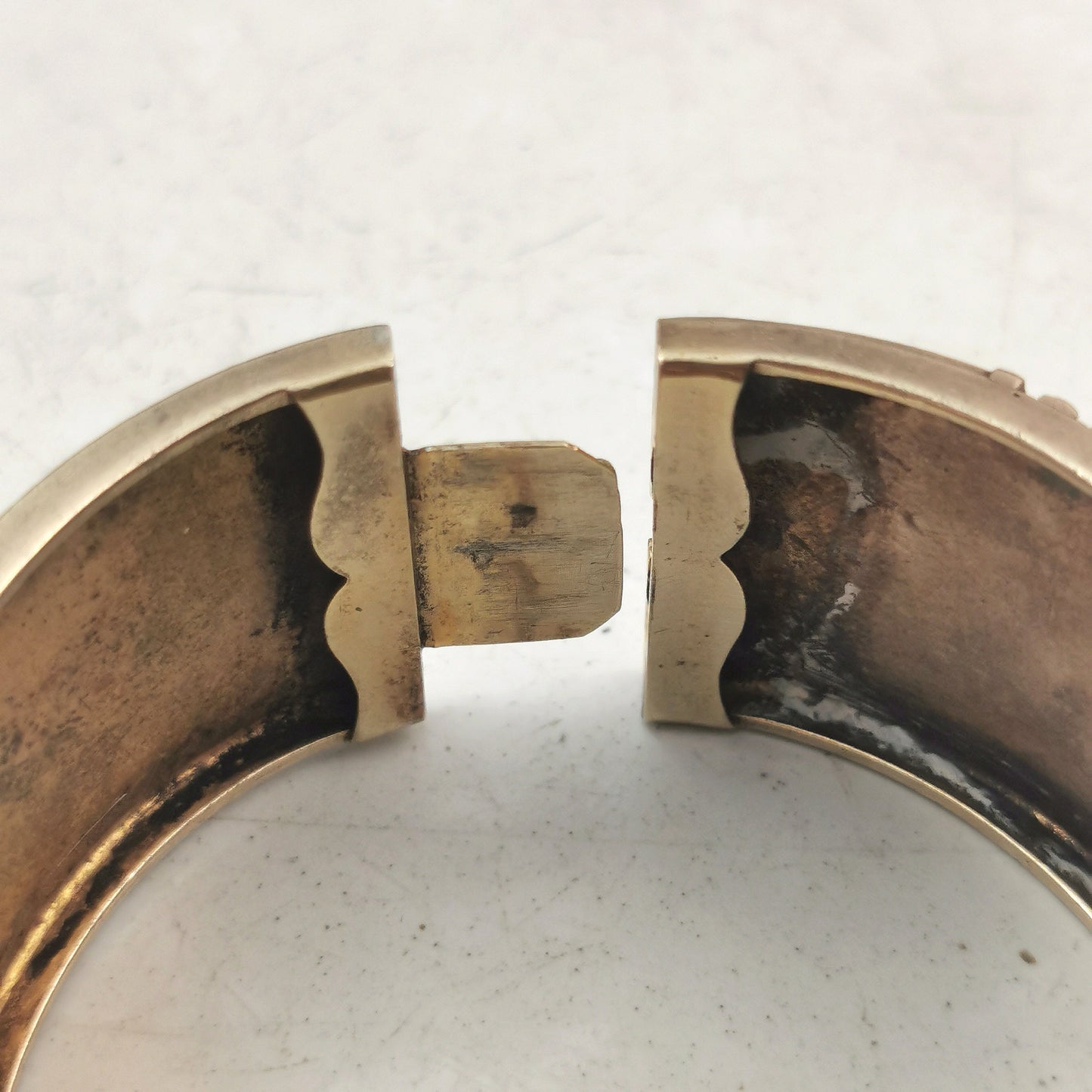 Antique Victorian Gold Filled Estrucan Revival Buckle Cuff Bracelet