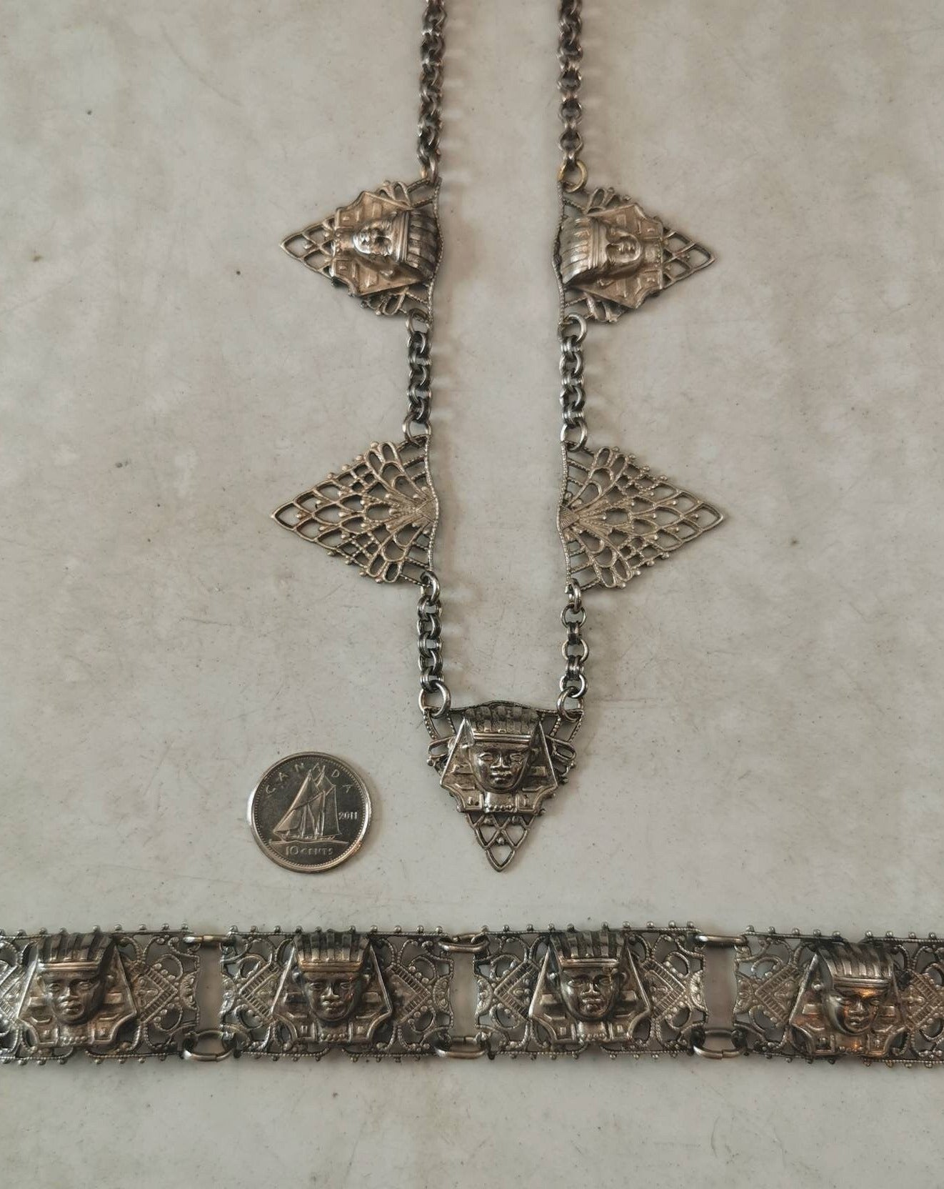 Art Deco Egyptian Revival King Tut Necklace and Bracelet Set