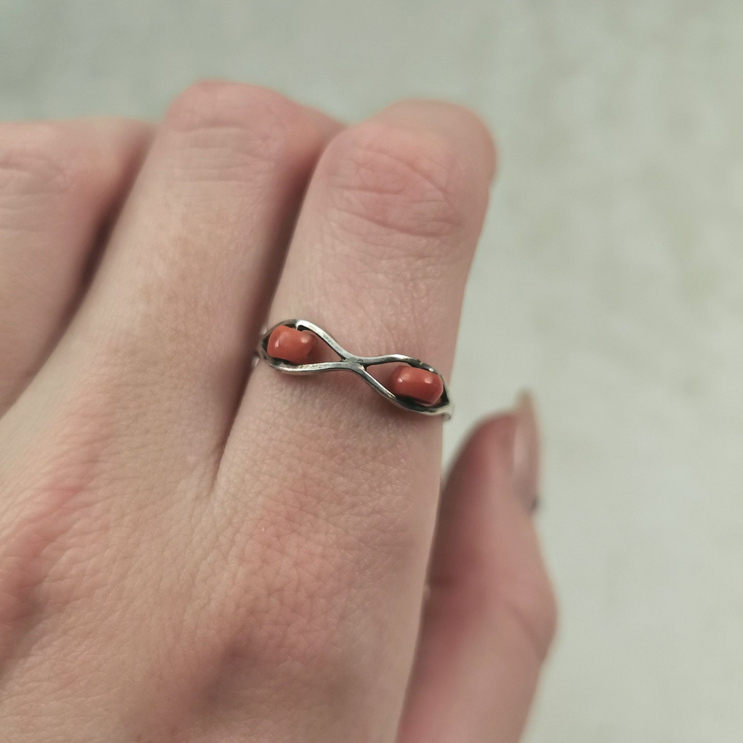 Mid-Century 800 Silver Polish Coral Rolling Ring