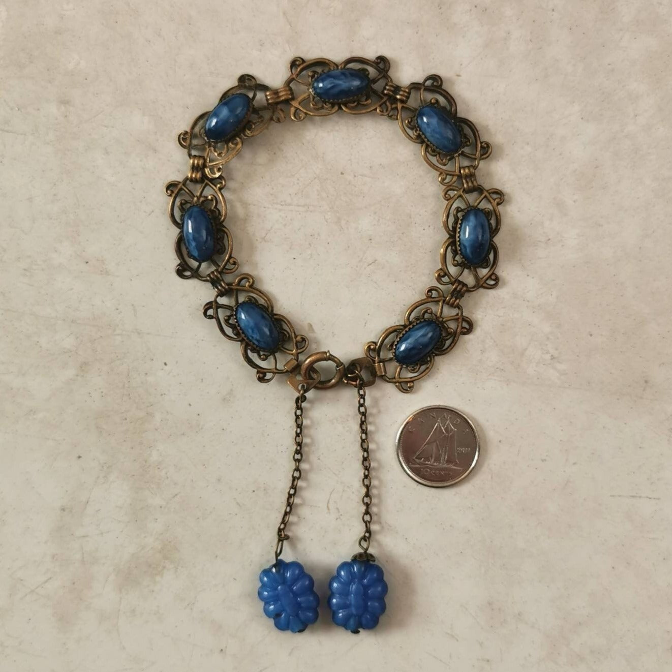 Antique Czech Glass Filigree Bracelet with Dangles