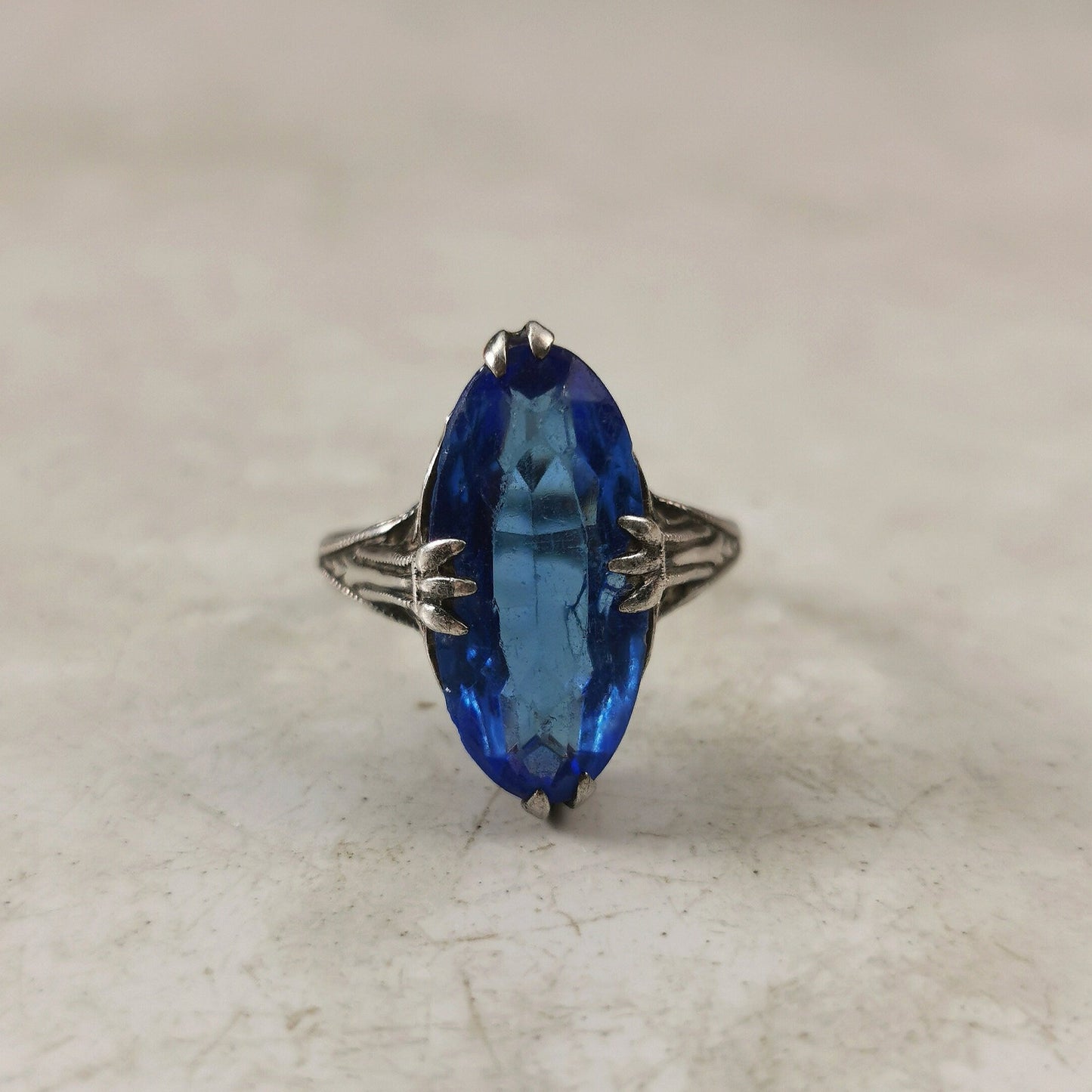 Art Deco Sterling Silver Faux Sapphire Ring
