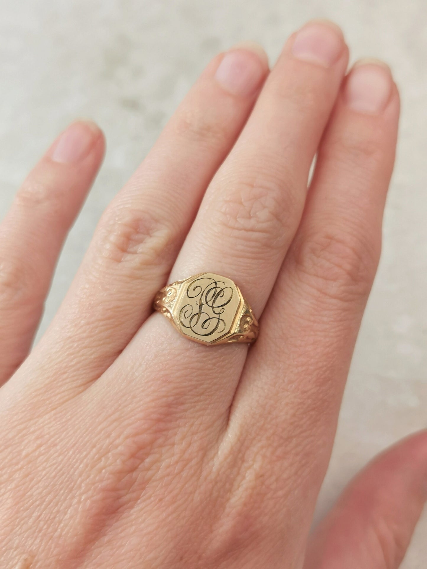 Antique Rolled Gold Plated Signet Ring - Hand Engraved Initials PG