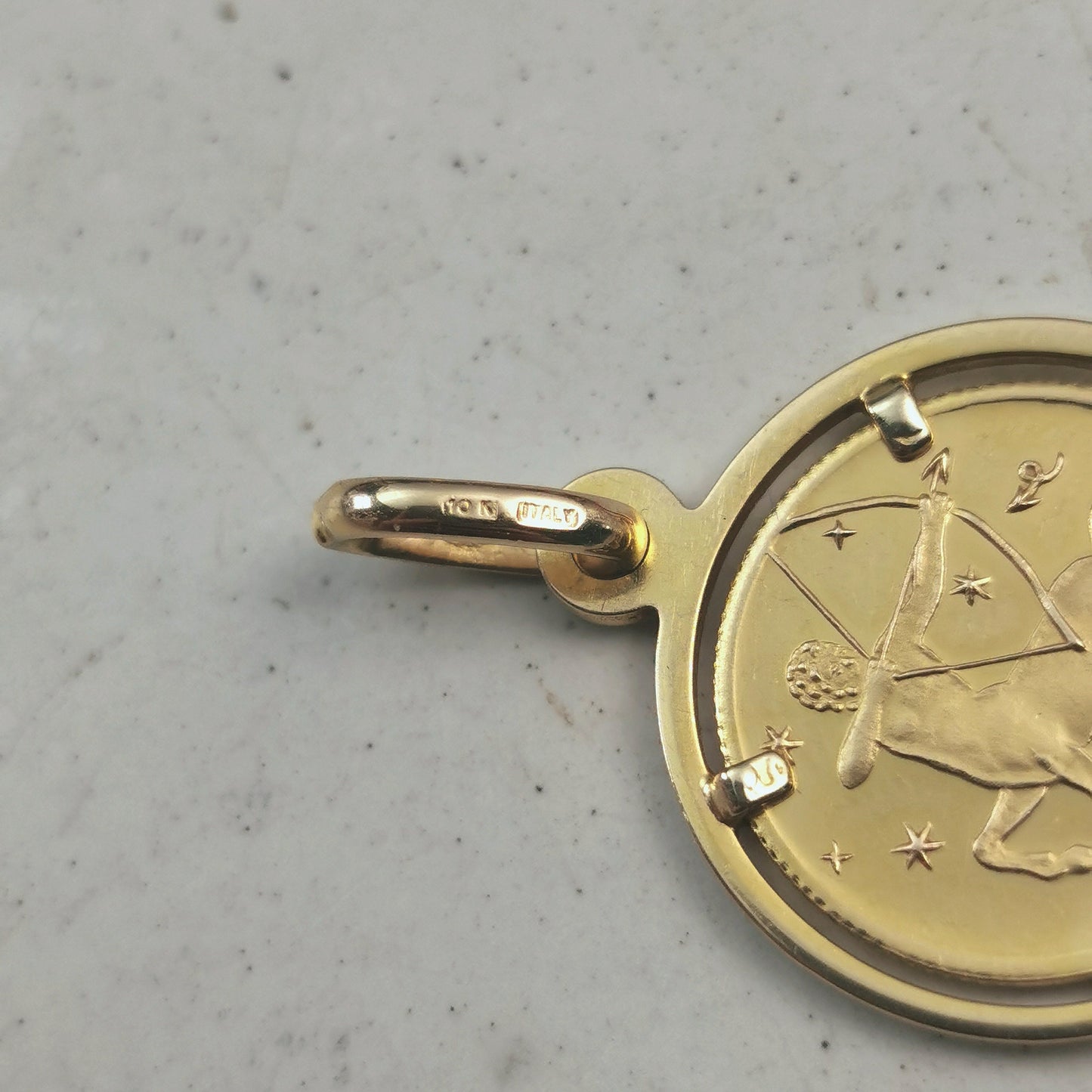 Estate 10k Yellow Gold Sagittarius UnoAerre Giampaoli Zodiac Coin Pendant